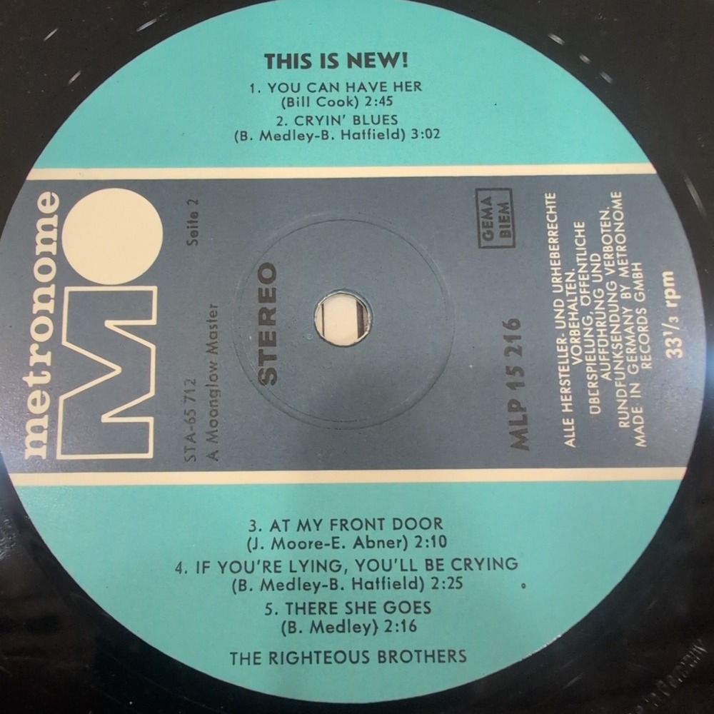 Righteous Brothers This Is New! Vinyl LP Metronome MLP 15 216 Stereo Germany VG - Picture 5 of 5